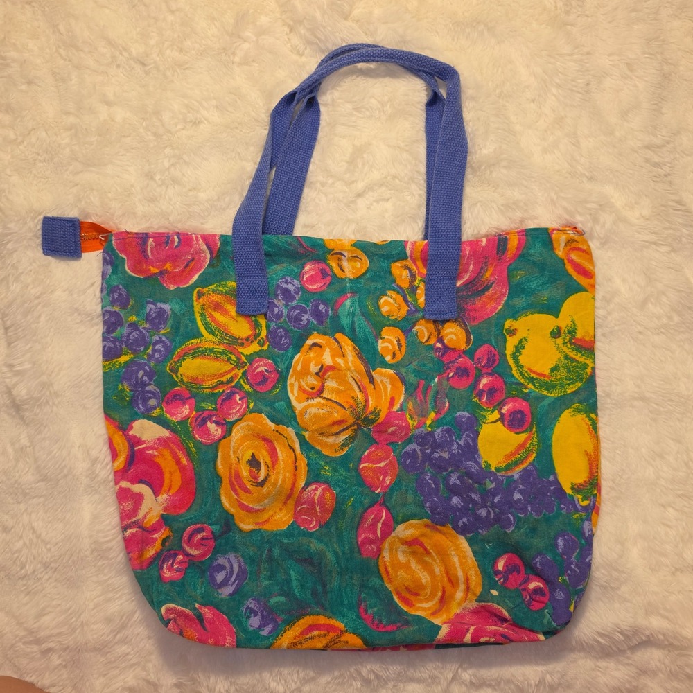 Tote Bag Womens Large Multicolor Good Fruit Floral Canvas Zipper